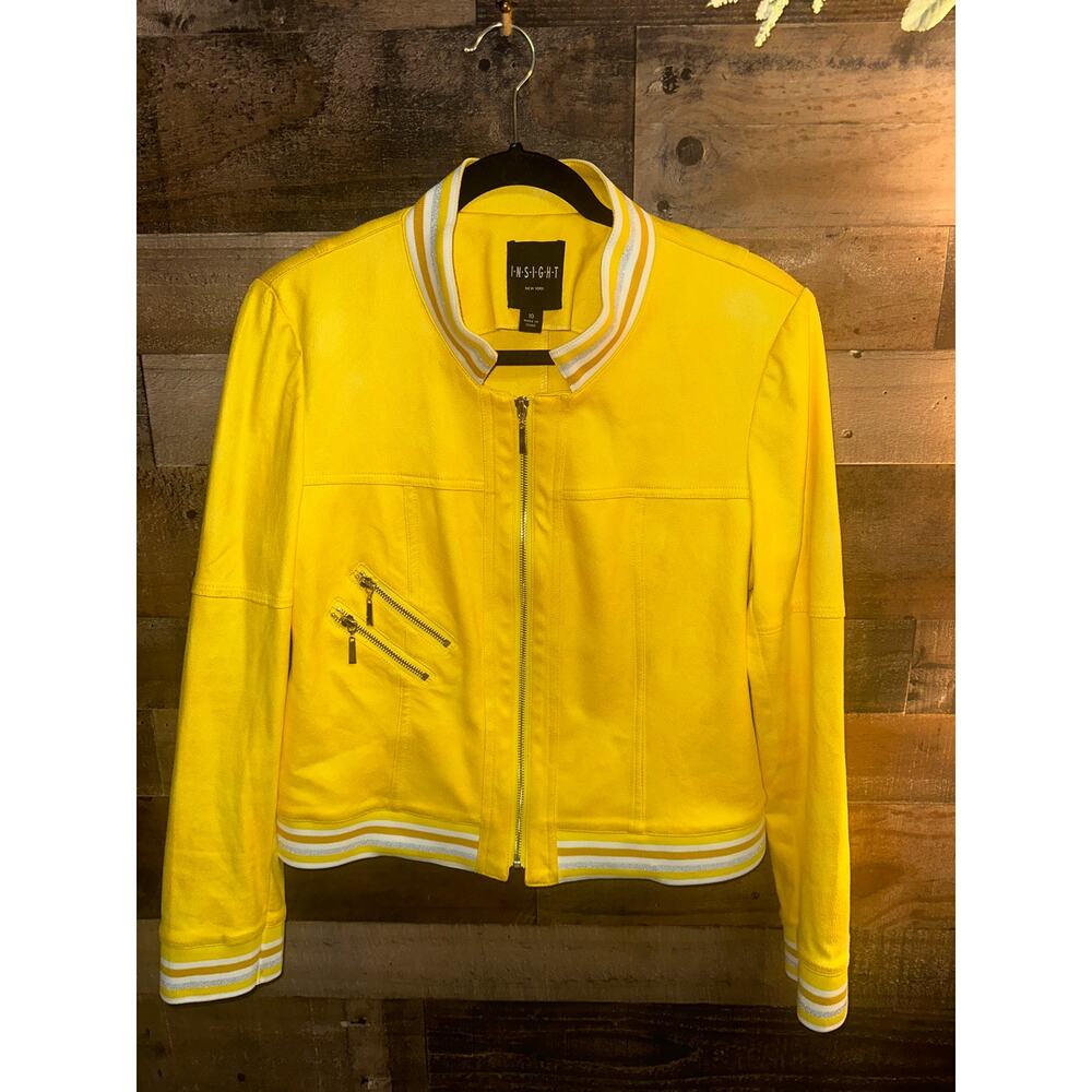 Insight New York Yellow Faux Leather Varsity Jacket Size 10
